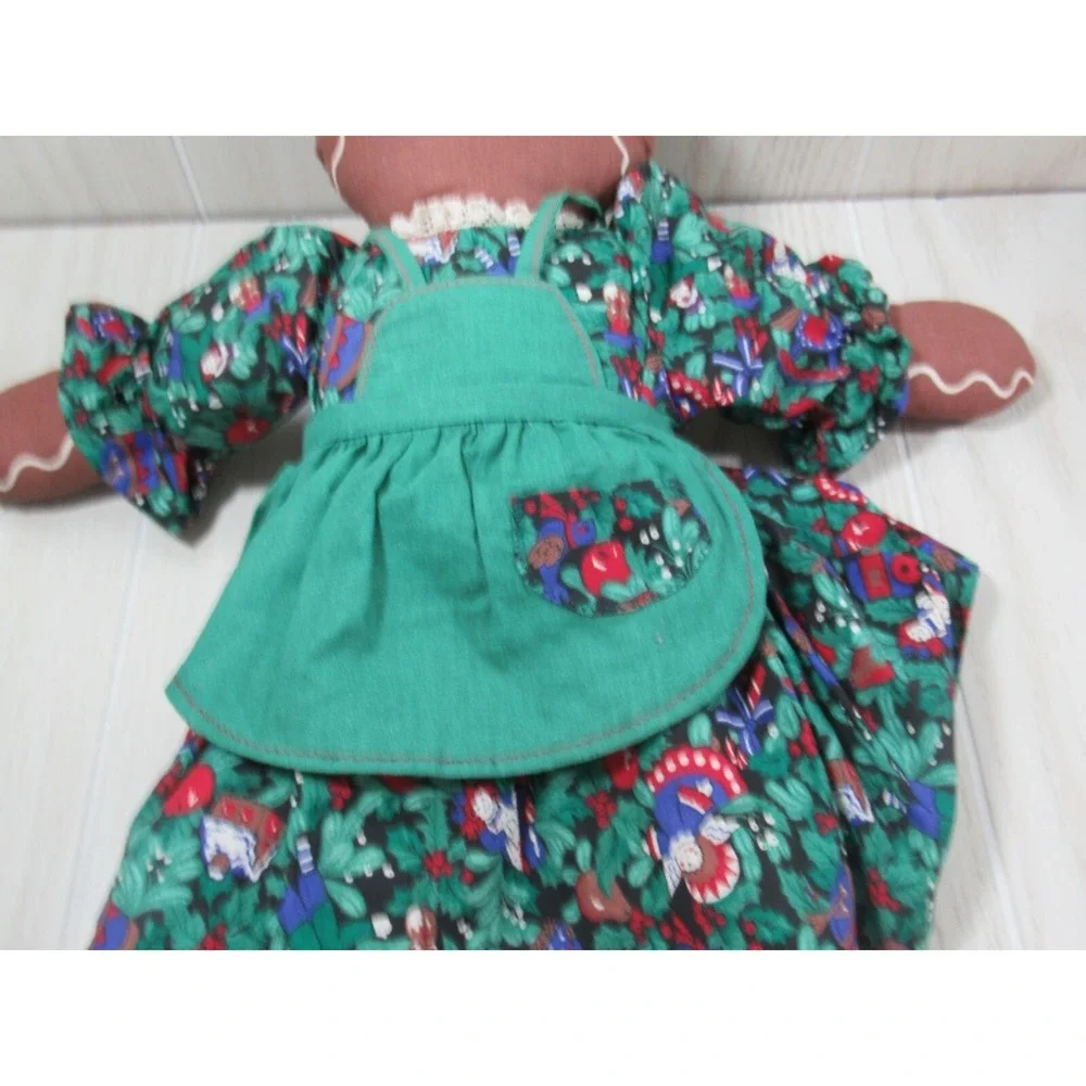 Gingerbread girl‎ plush rag doll green print holly berry dress probably handmade